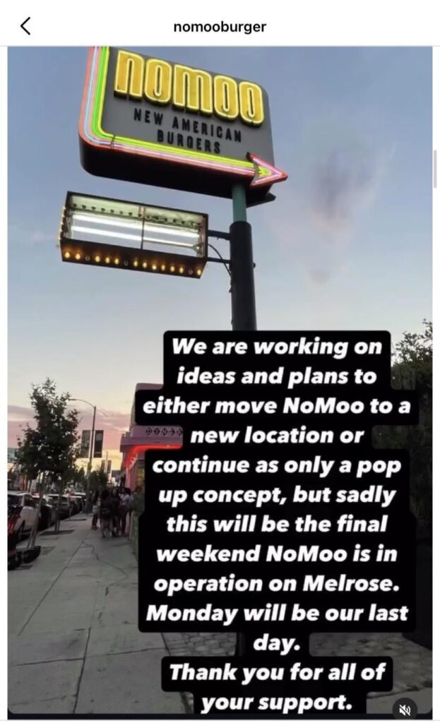 NOMOO on Melrose is closing