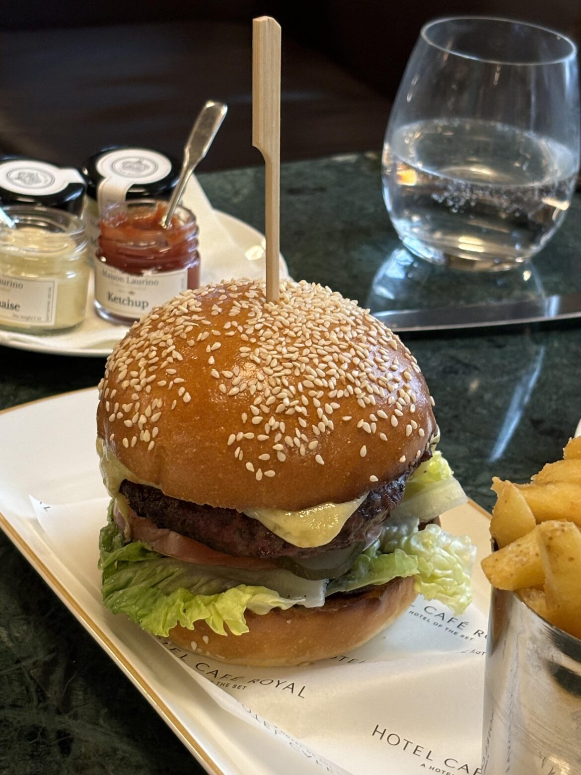 Burger at Barbounia, Hotel Cafe Royal, London