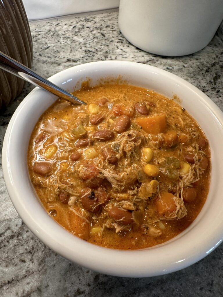 Buffalo chicken chili - spicy and delicious! Dog tax included