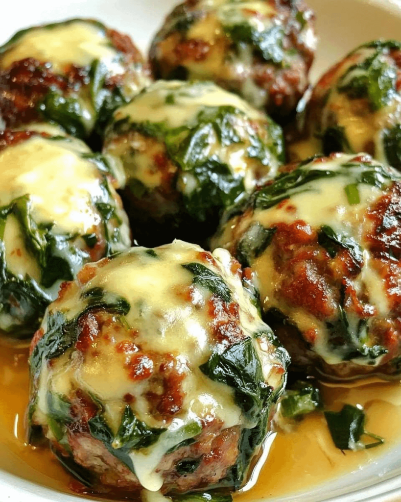 Spinach Garlic Meatballs Stuffed With Mozzarella🧀