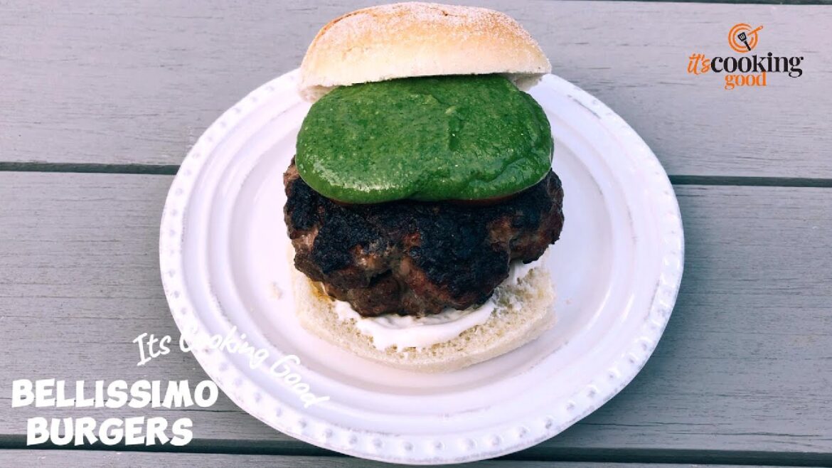 Parma Ham & Mozzarella Stuffed Italian Burgers-Homemade Pesto Sauce -Cooked On Konro BBQ-Bellissimo!
