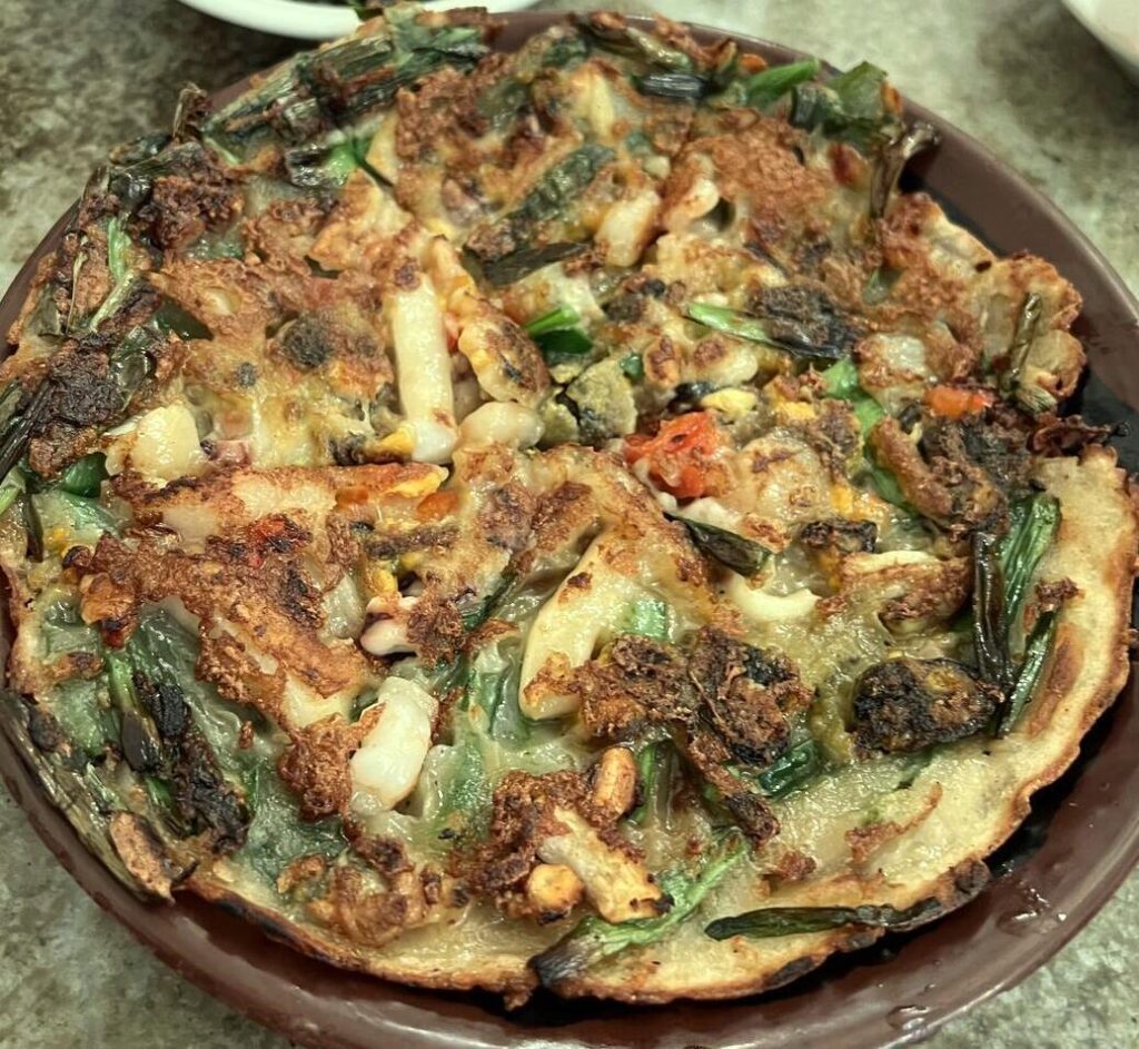Seafood and green onion pancake