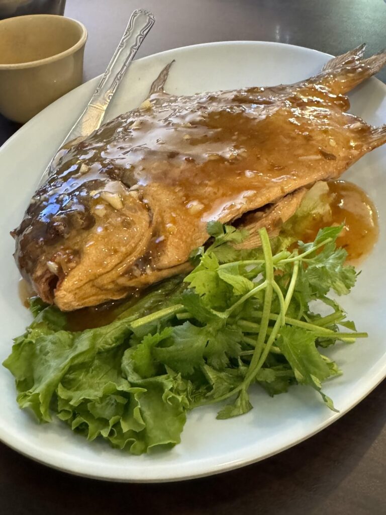 Ruen Pair - Pompano w/ Spicy Sauce, Shrimp Paste Fried Rice, and Thai Style Pork BBQ