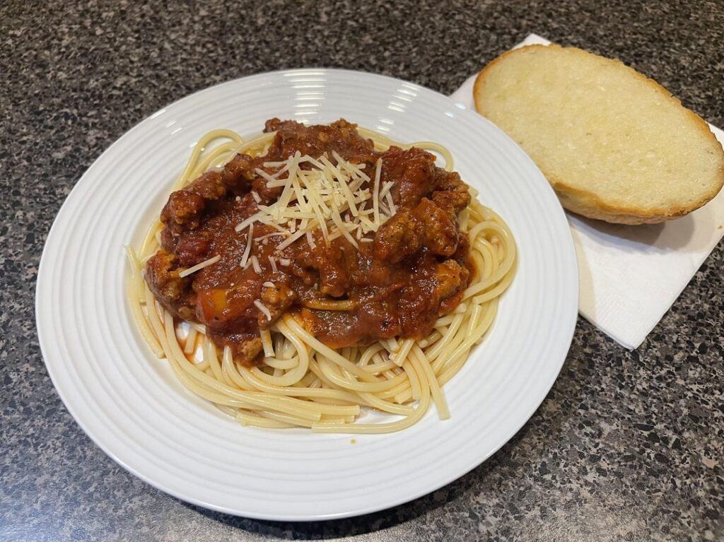 Pork Sausage Spaghetti Bolognese…mixed feelings. Review Below ⬇️