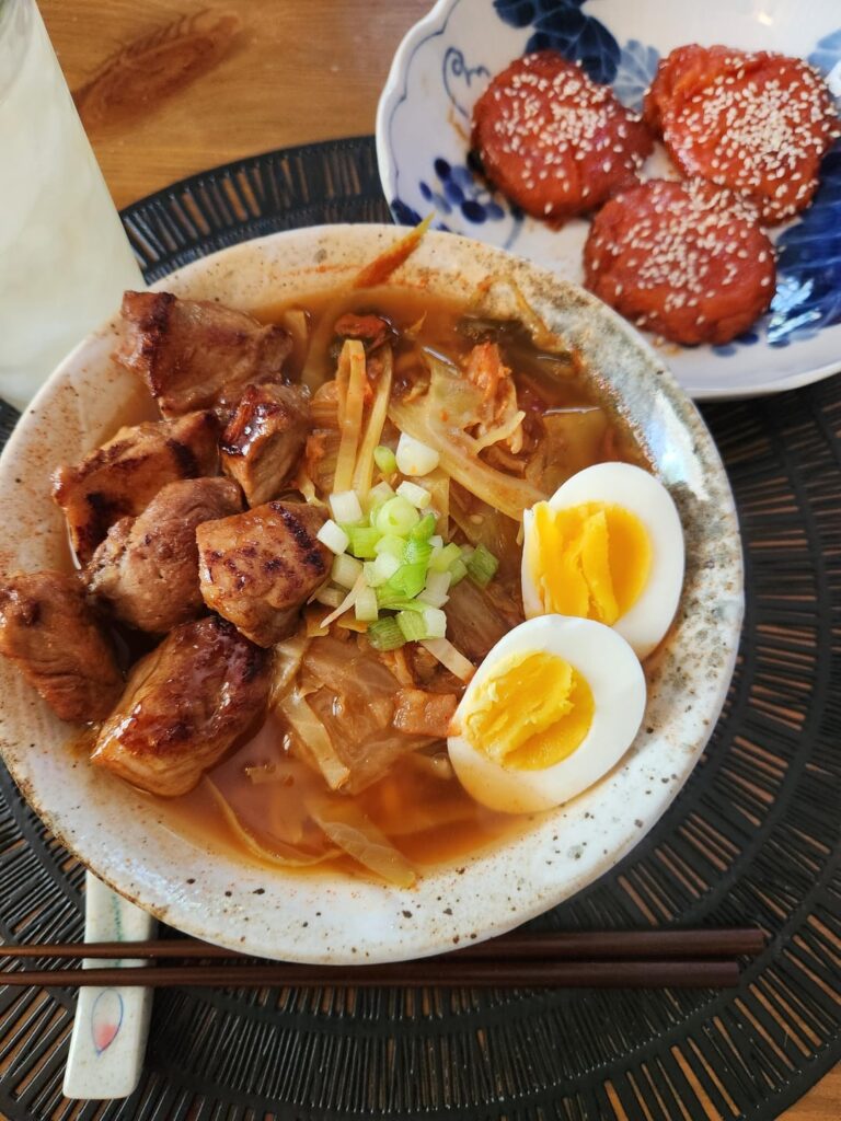 Kimchi Udon 🍜 with Pork and Gamja Bokkeum