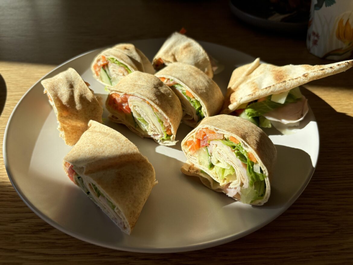Lebanese flat bread ham and cheese sandwich rolls