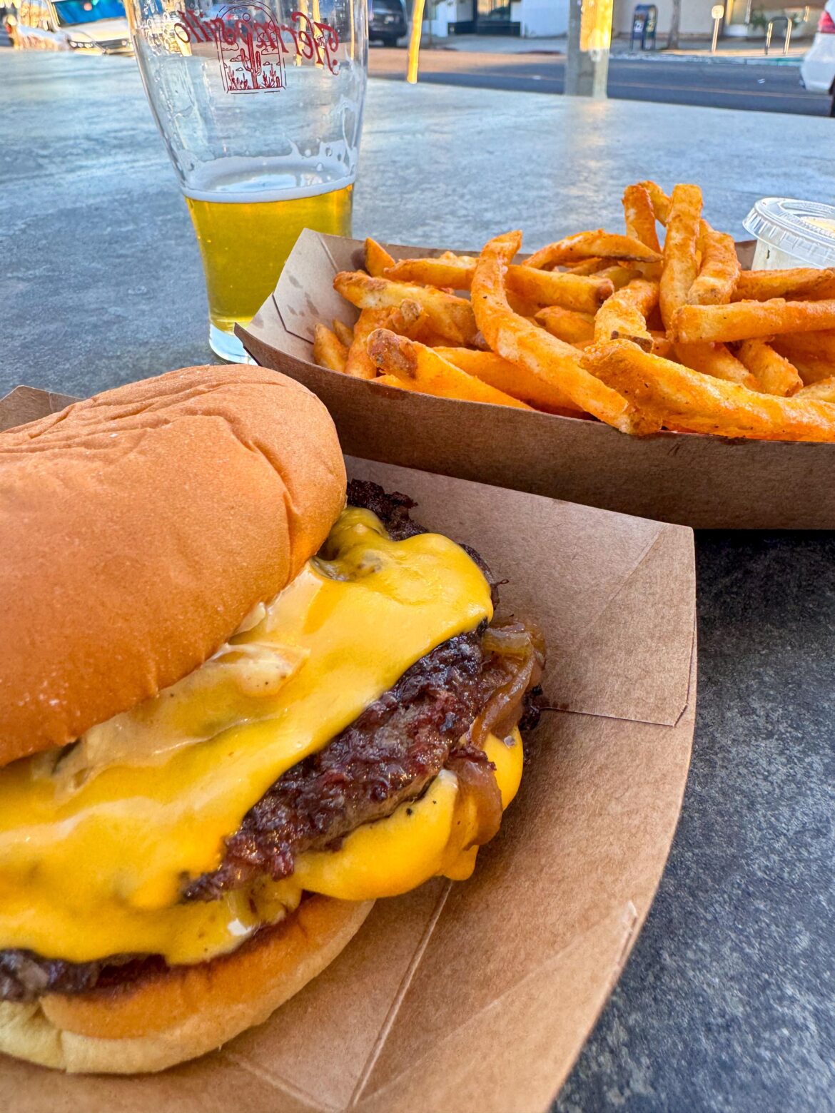Double smashburger & fries at The Hermosillo in Highland Park