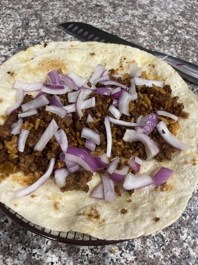 Family made Mexican and I got home late for the remains. Used half an onion, which is all they left me