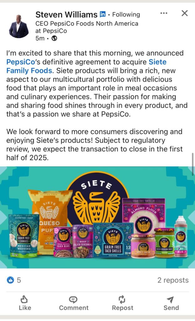 Siete bought by PepsiCo