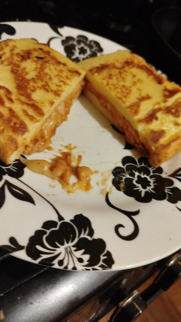 Bean and cheese toastie with Yorkshire puddings instead of bread