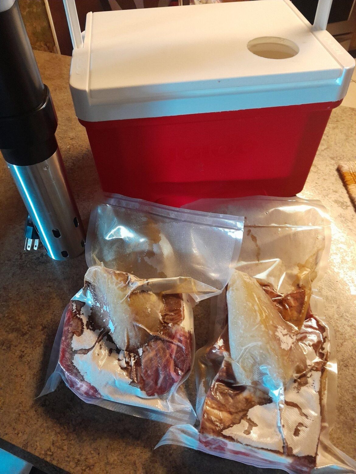 (tip for SV beginners) You can freeze liquids overnight in a water bottle to make vacuum sealing infinitely less stressful. E.G. Mississippi pot roast requires the juice from a 12oz Jar of Pepperoncini Peppers