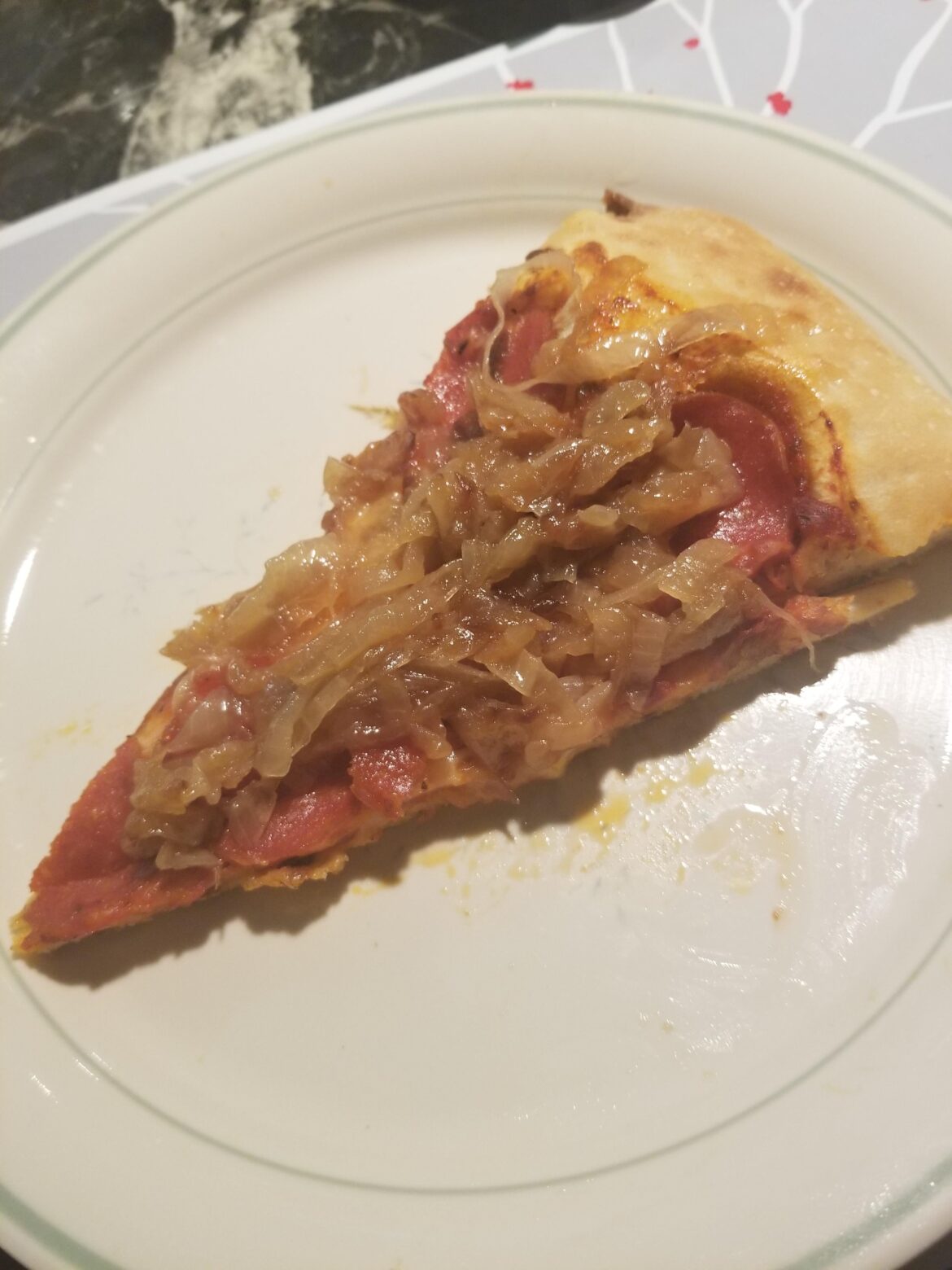 My pizza from Costco with caramelized onions
