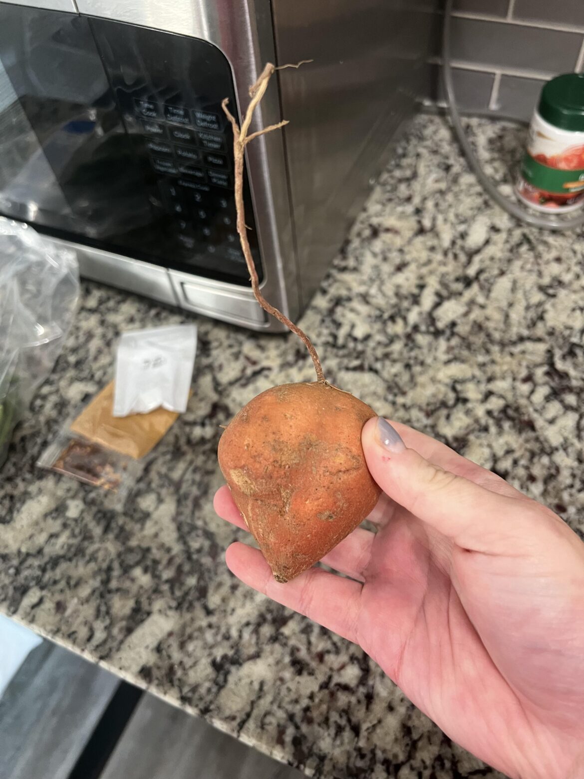 One sad, tiny sweet potato for dinner tonight