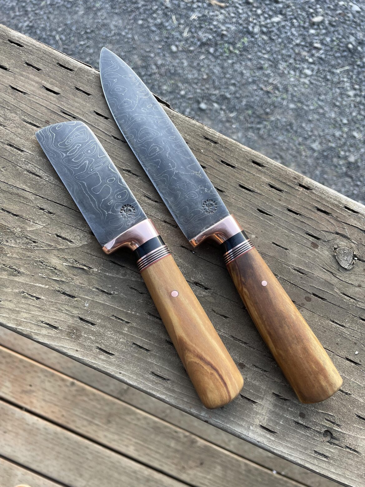 Olive Wood custom Damascus kitchen combo