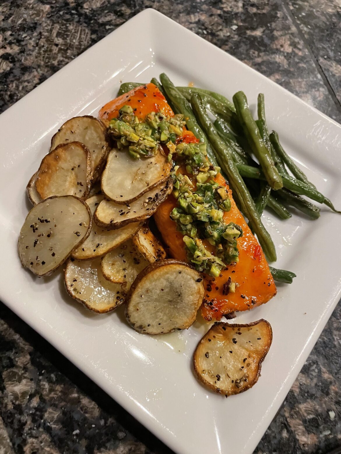 Trout with red pepper jam and pistachio gremolata is always 🧑🏻‍🍳💋