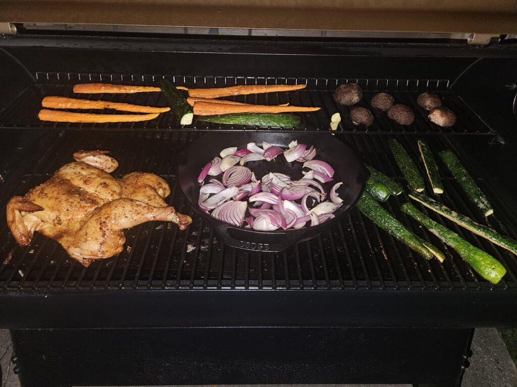 Spatchcock chicken and veggies