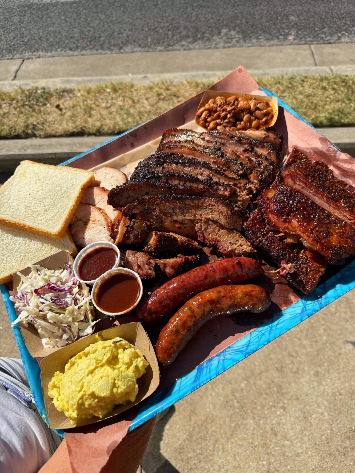 Bbq spread from Franklins on a Tuesday.