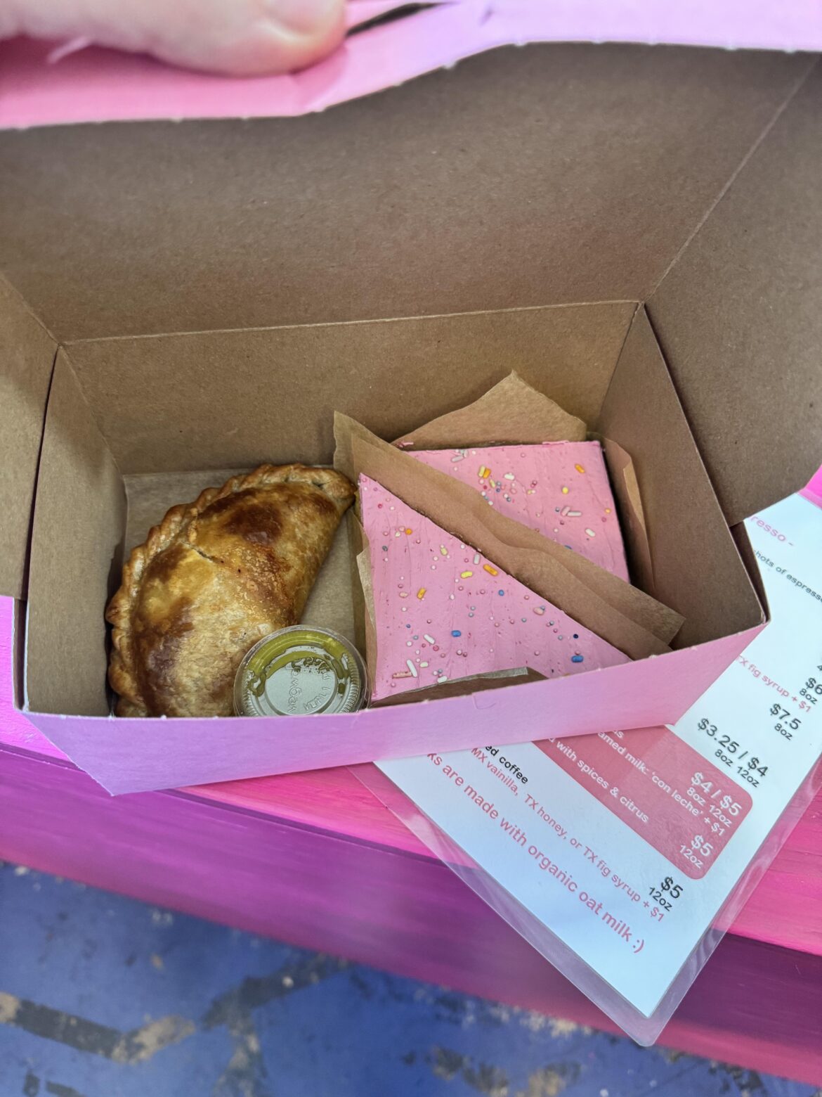 The pink cake at Comadre Panaderia. Corn cake with prickly pear buttercream. It had a lovely unique flavor and was perfectly sweetened.