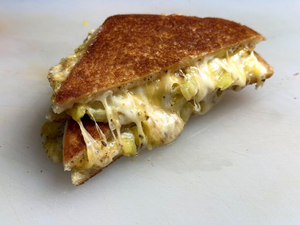 Super cheesy sweet and spicy grilled cheese.