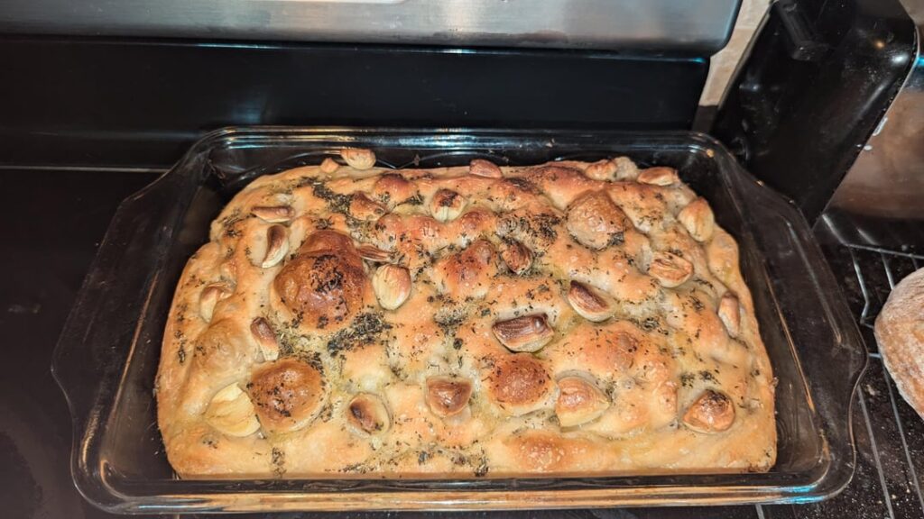 Our garlic harvest this year just got done curing so of course, focaccia