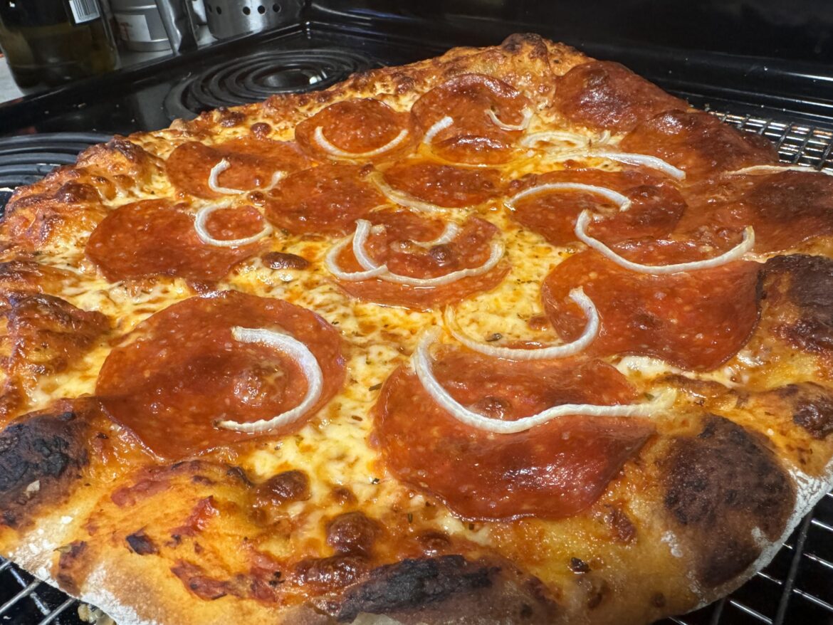 Used my spare focaccia dough from yesterday to make pizza tonight...