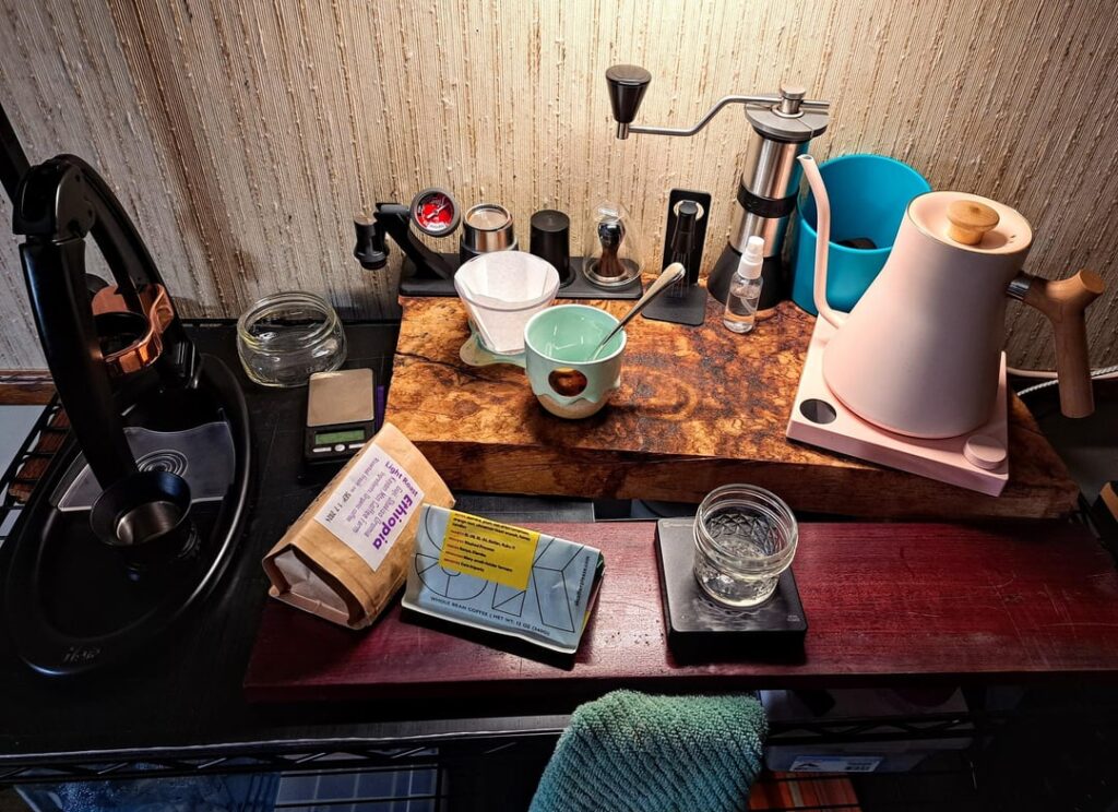 Got inspired and wedged a coffee station into my workshop.