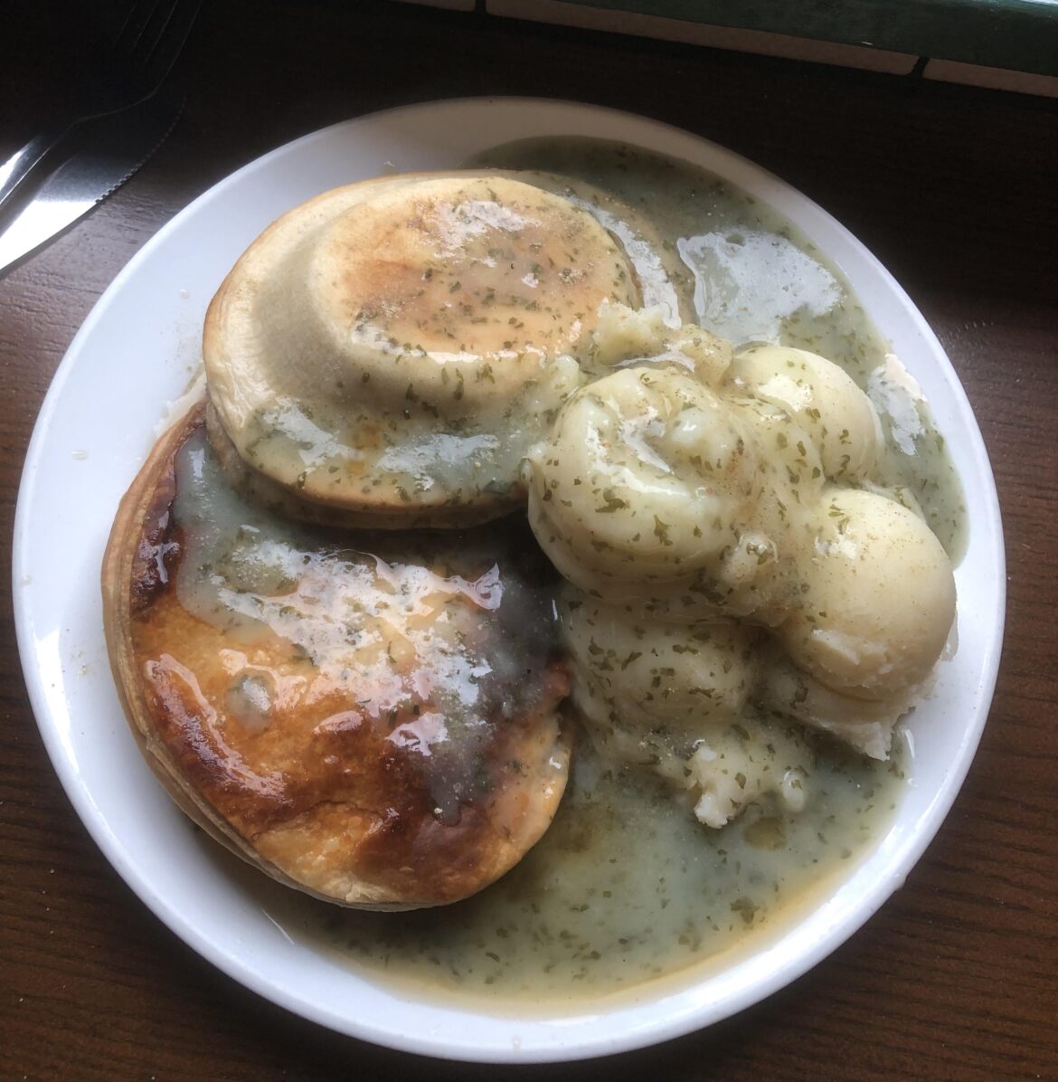 Pie and mash with liquor. Goddard’s Greenwich