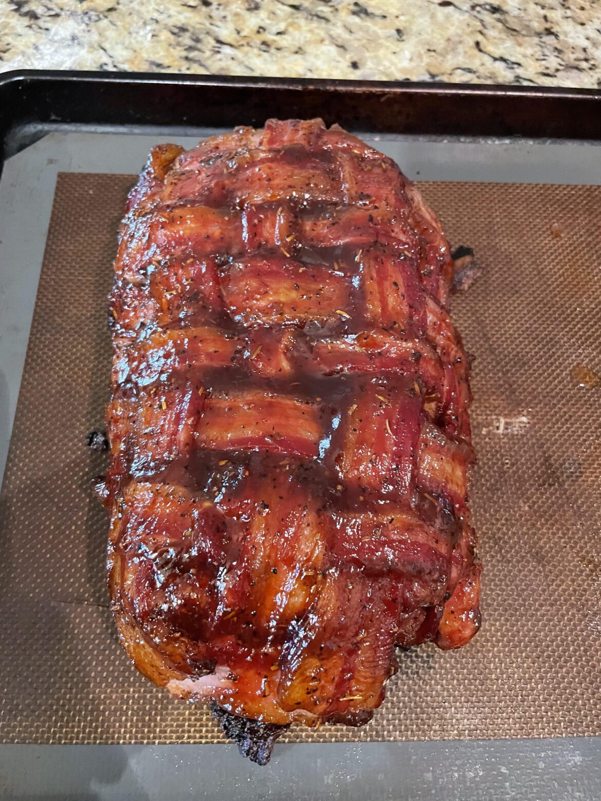 Smoked bacon wrapped meatloaf