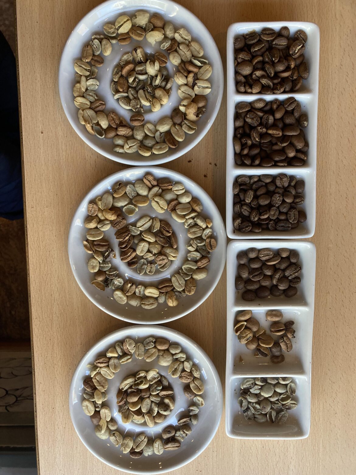 Yesterday I had a coffee course in which I learned a lot of things, I leave here some good coffee beans and others with defects that do not allow their use, a single defective bean can ruin all the flavor of a coffee, incredible.