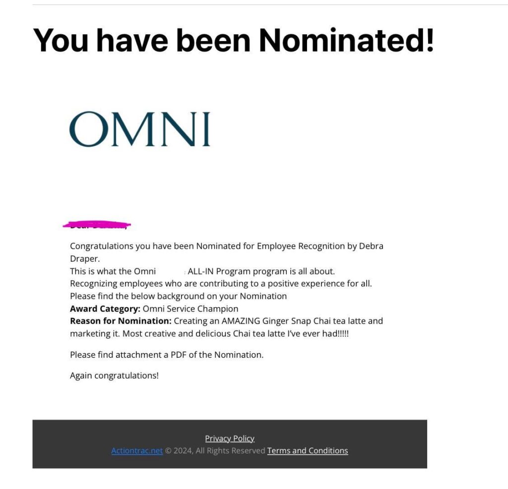 i do “baristas favorites” drinks daily at the shop and my ginger snap dirty chai got me nominated for an award today! ☺️