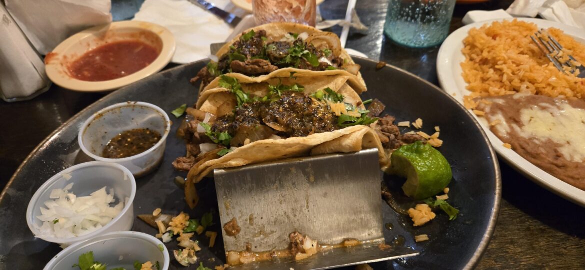 Carne Asada tacos with ghost pepper sauce from a local Mexican place