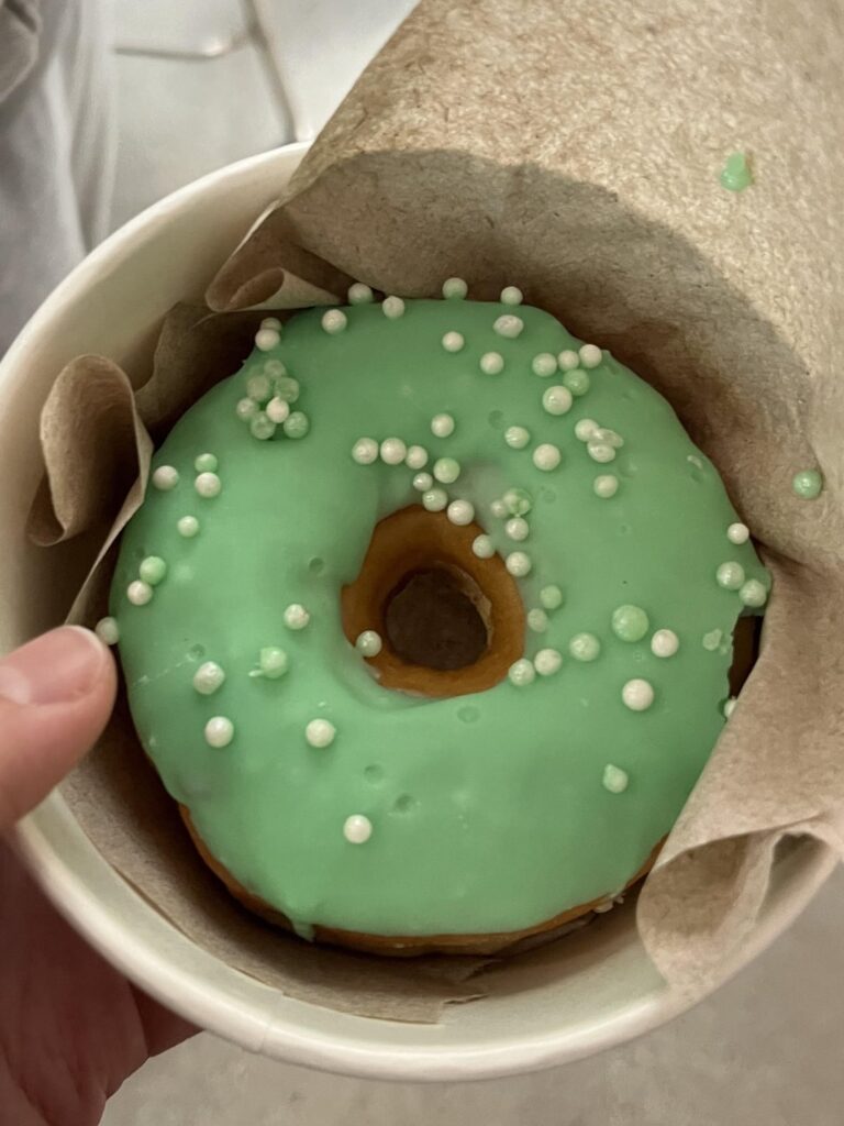 donuts (chocolate eclair and donut w/ mint frosting)?