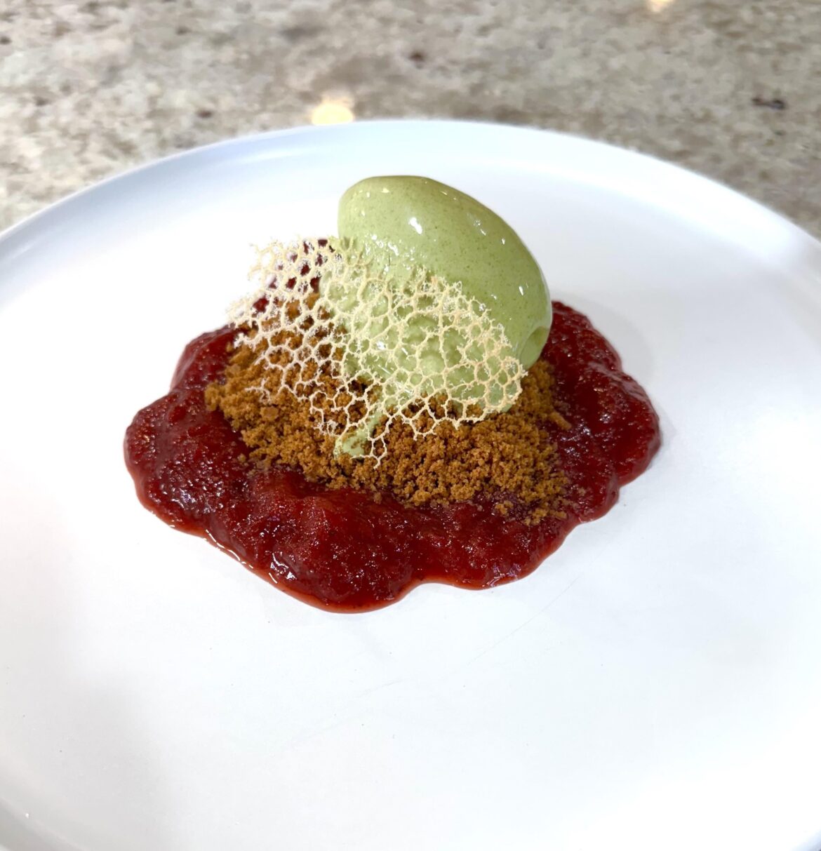 Matcha Ice Cream with Strawberry Compote