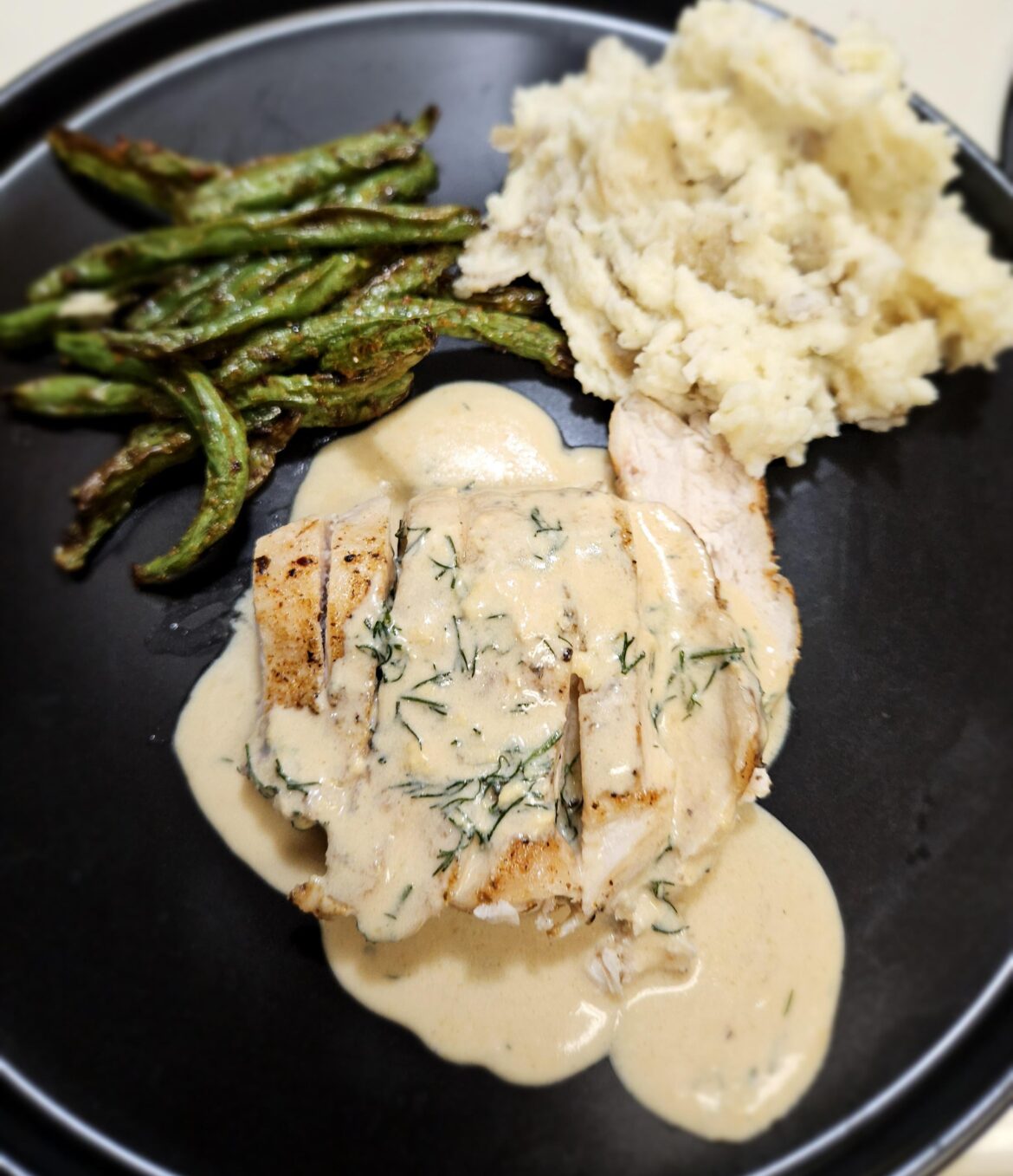 Creamy Dijon Dill Chicken with Potatoes and Green Beans