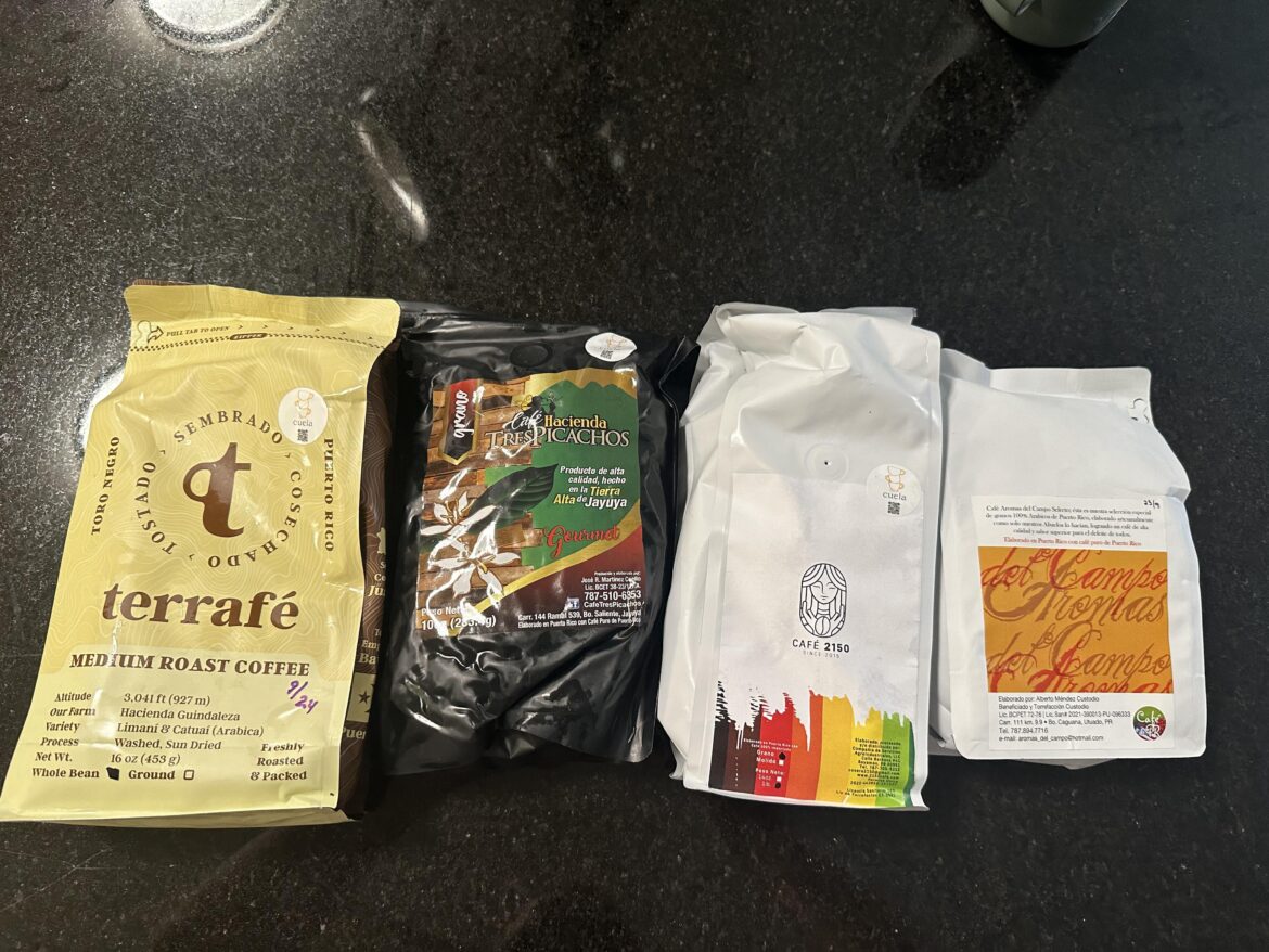 What a joy to open the mailbox and receive this package! Puerto Rican coffee!