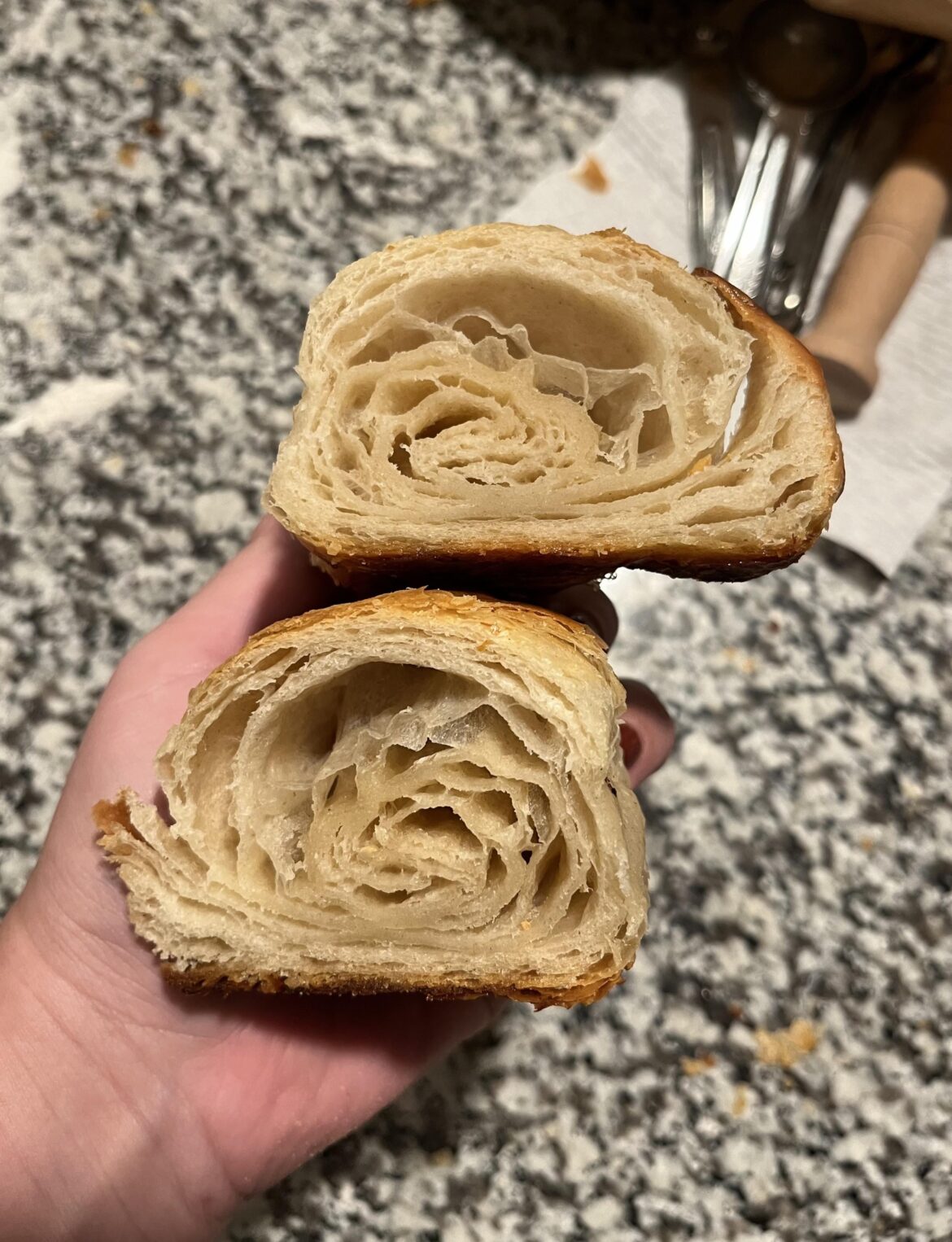 Gave croissants a go. Butter shattered and oozed out
