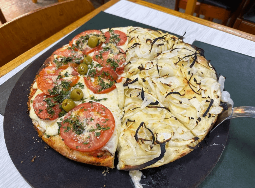 mozzarella pizza with tomato and onion