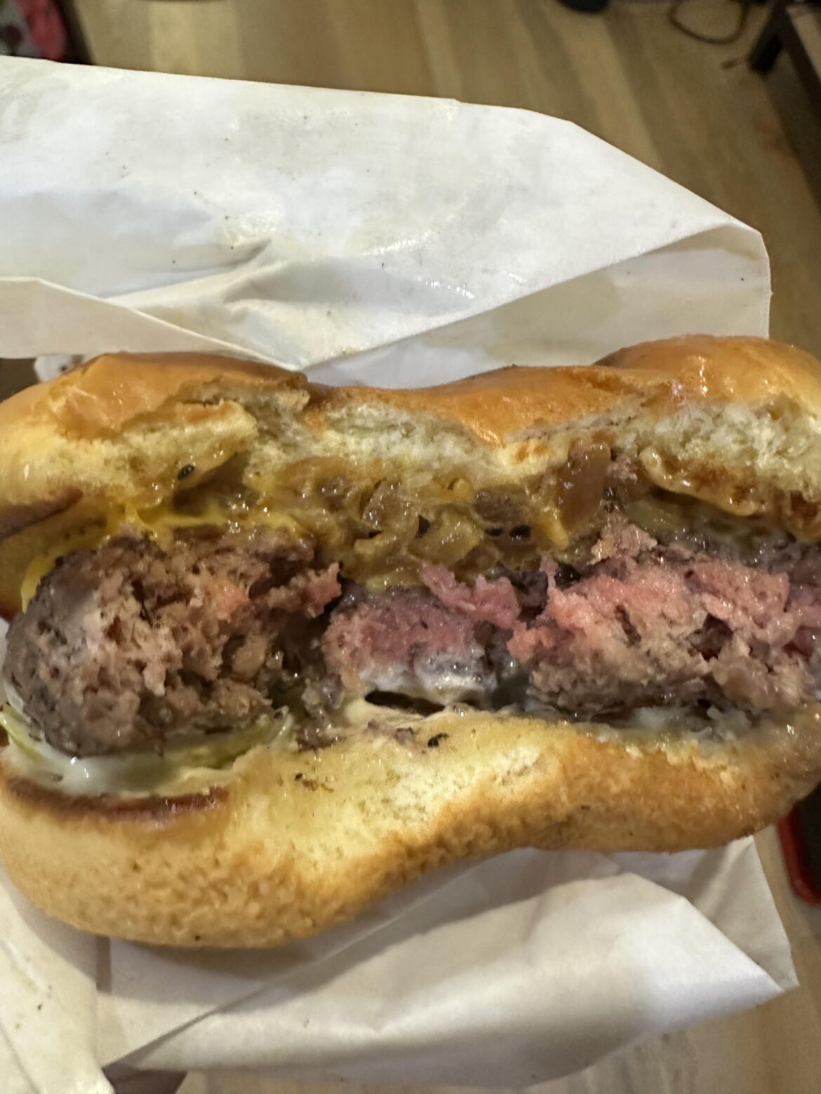 This picture is terrible (couldn’t stop eating it) but Trophies Burger Club has a thick Wagyu Burger special today and it’s amazing.