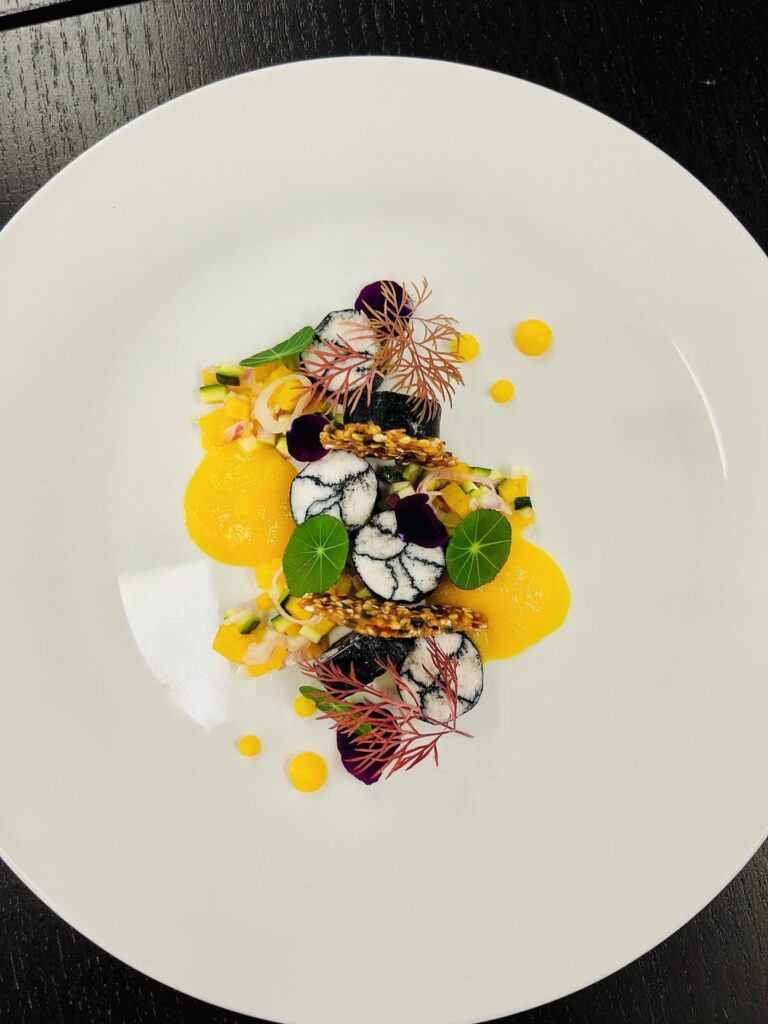 My recent competition dishes Entree - chicken mosaic with peach &sesame. Main - chicken duo - chicken & prawn roulade, mushroom floss breast, truffle nian gao, burnt onion crème & pea tartlet, master stock reduction