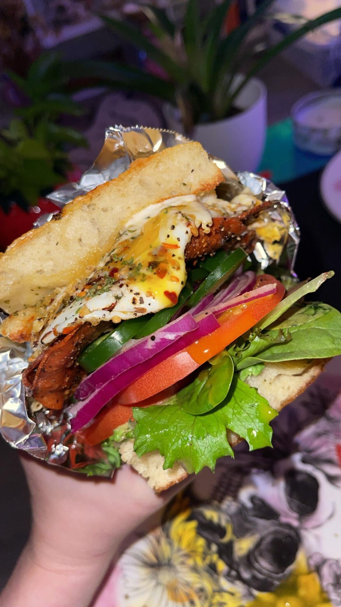 breakfast sandwich on homemade focaccia