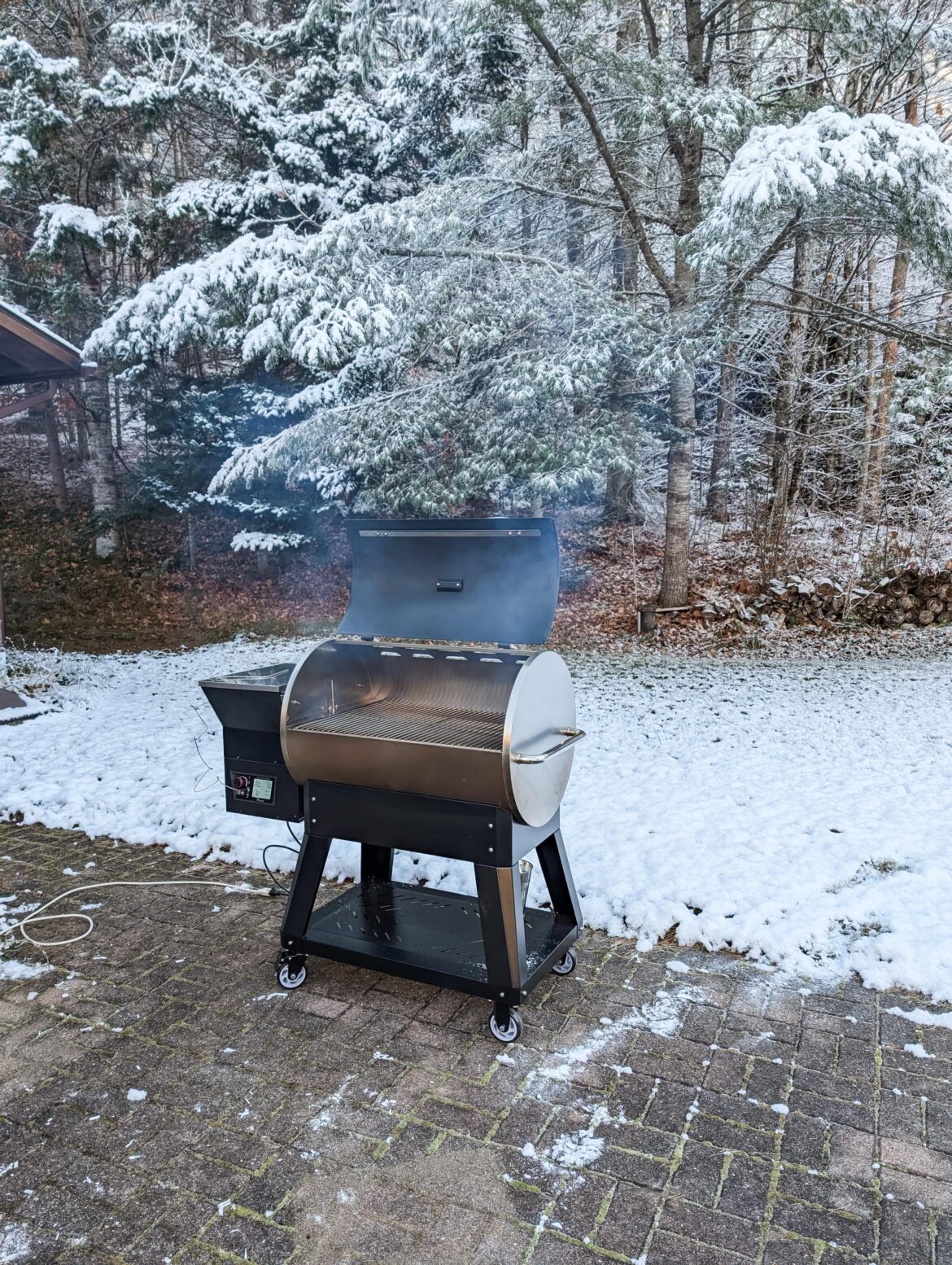 Firing her up for a first winter smoke.