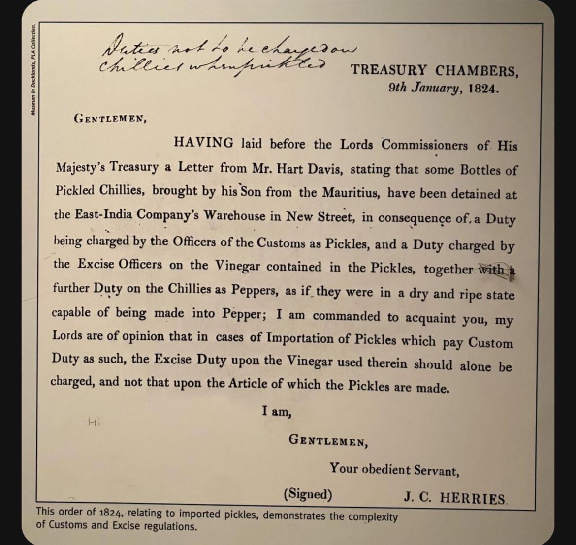 It was difficult to import peppers into the USA in 1824