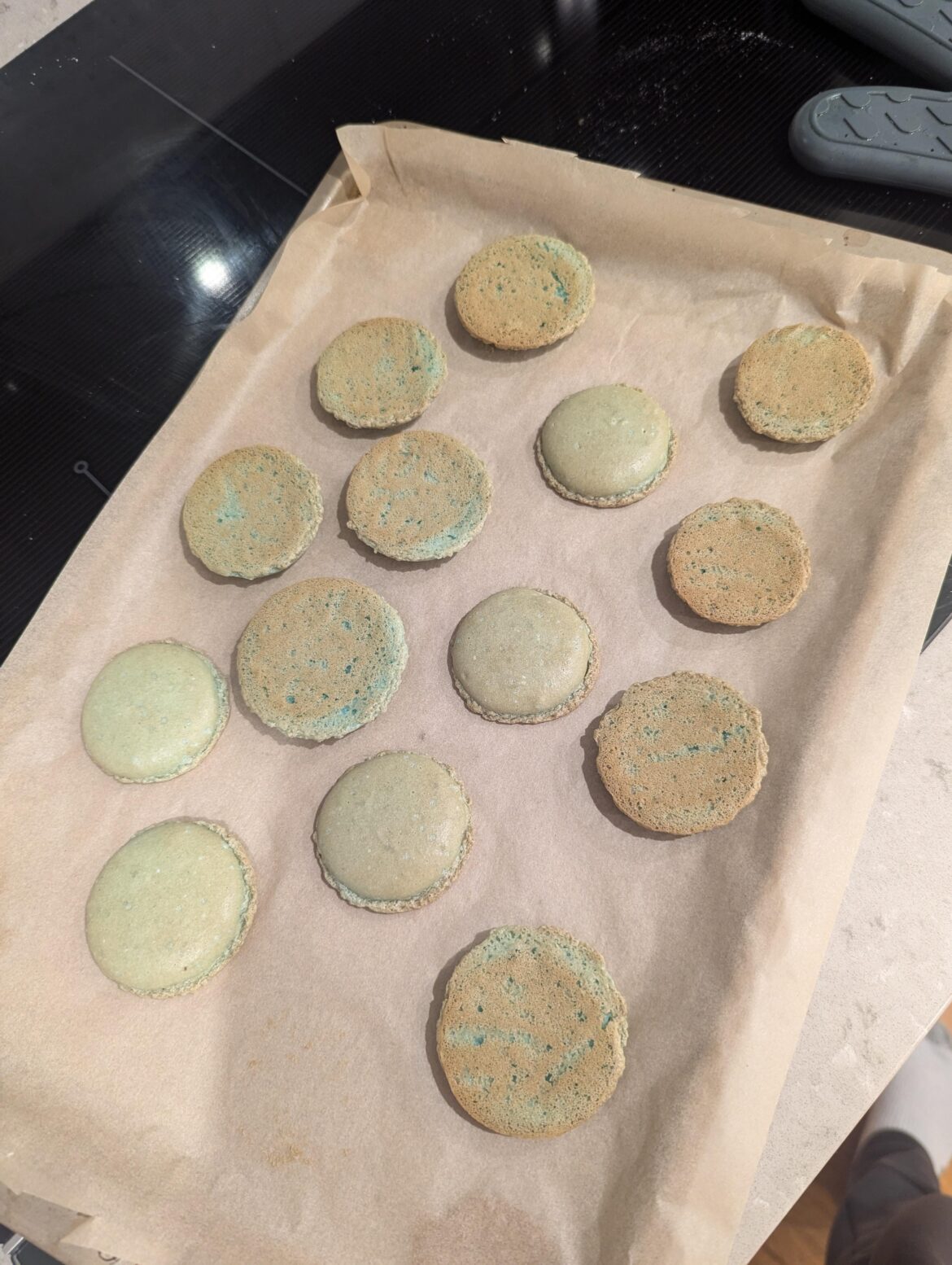 First attempt at macarons, not smooth bottom, (among other issues)