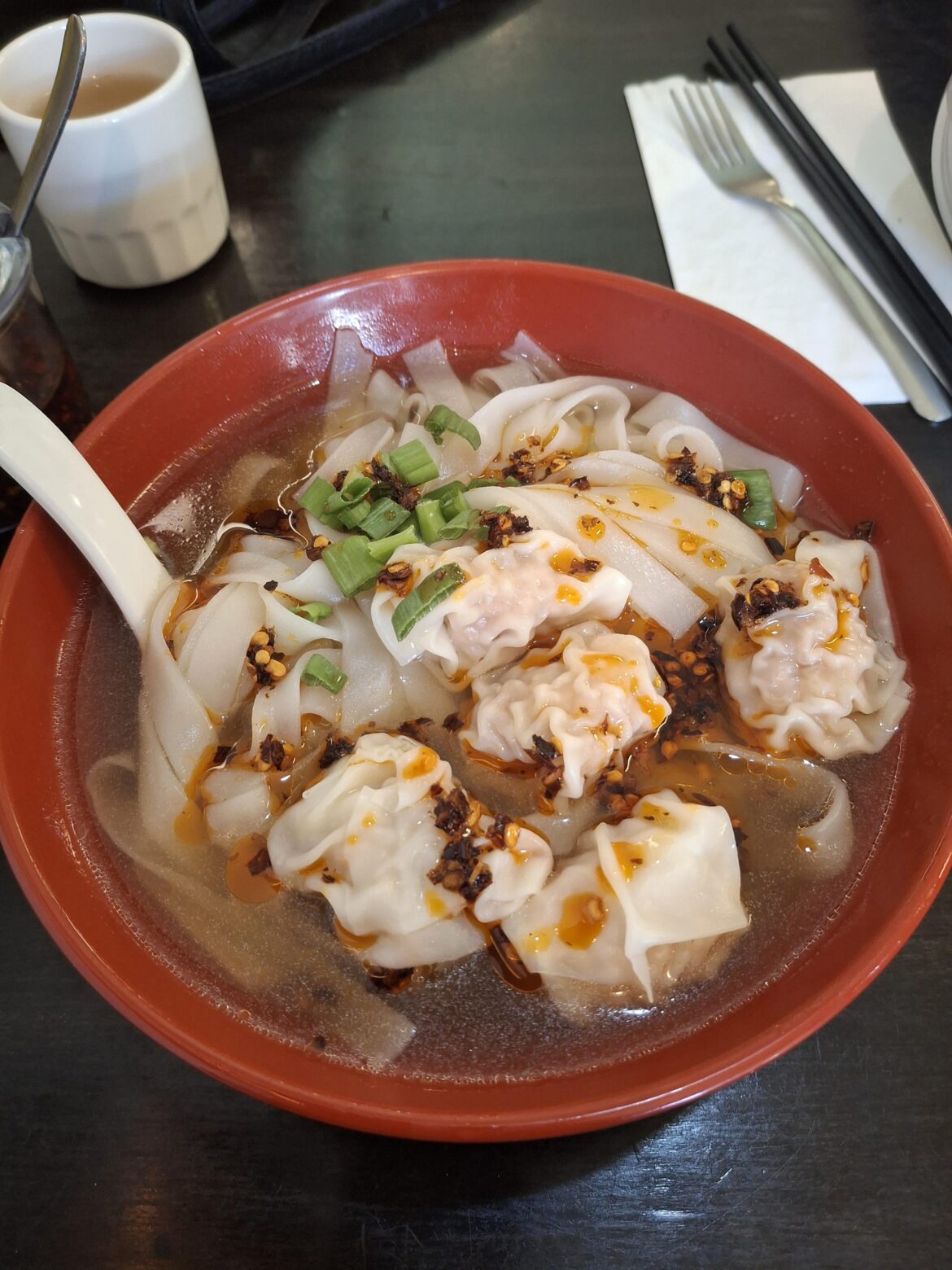 Over a week ago I was complaining about spice causing my stomach pain. Today, I am enjoying Spicy Pork Wonton Noodles w/Chili Oil