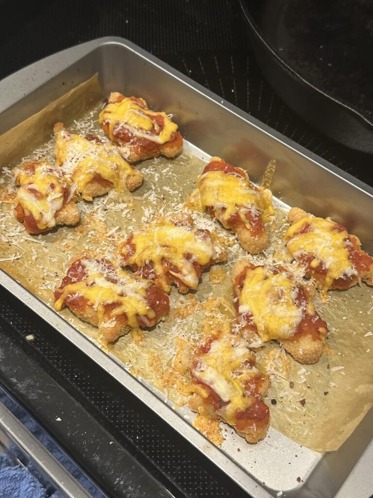 add pasta sauce and cheese to nuggets and make some nugget parms