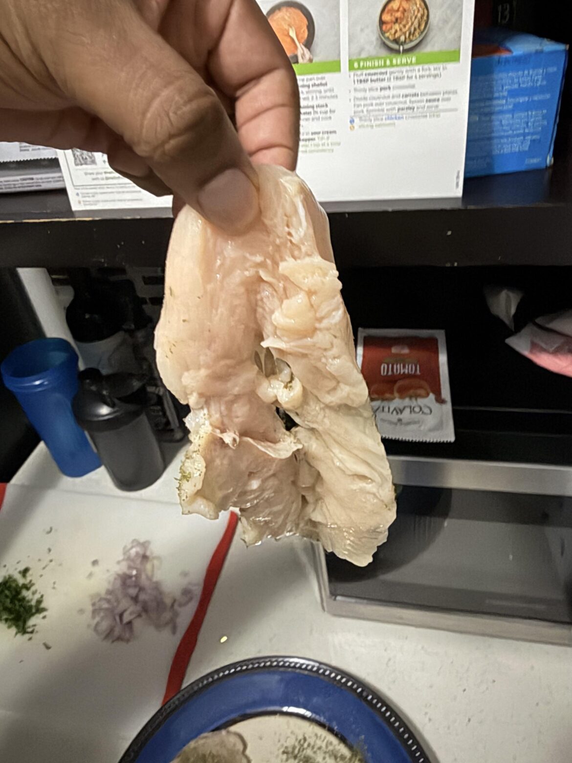 I got this mangled piece of chicken breast the other day. For once I complained.