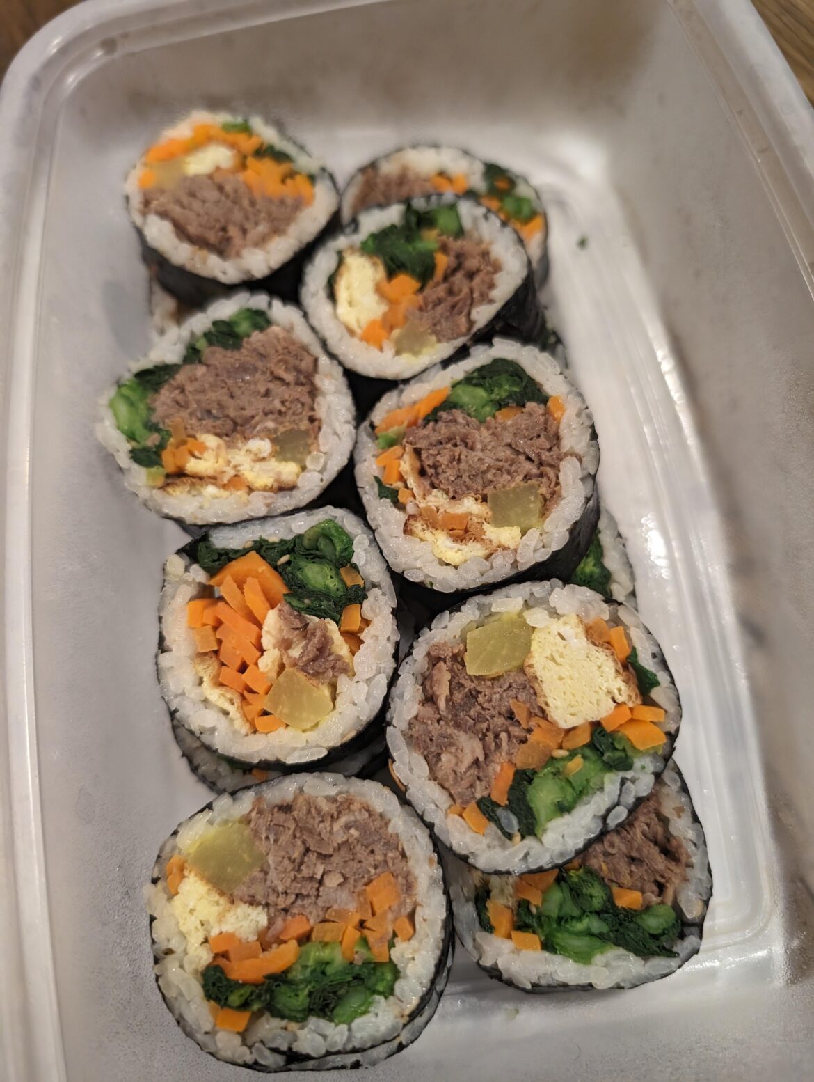 My neighbor dropped off some kimbap they made. It was delicious!