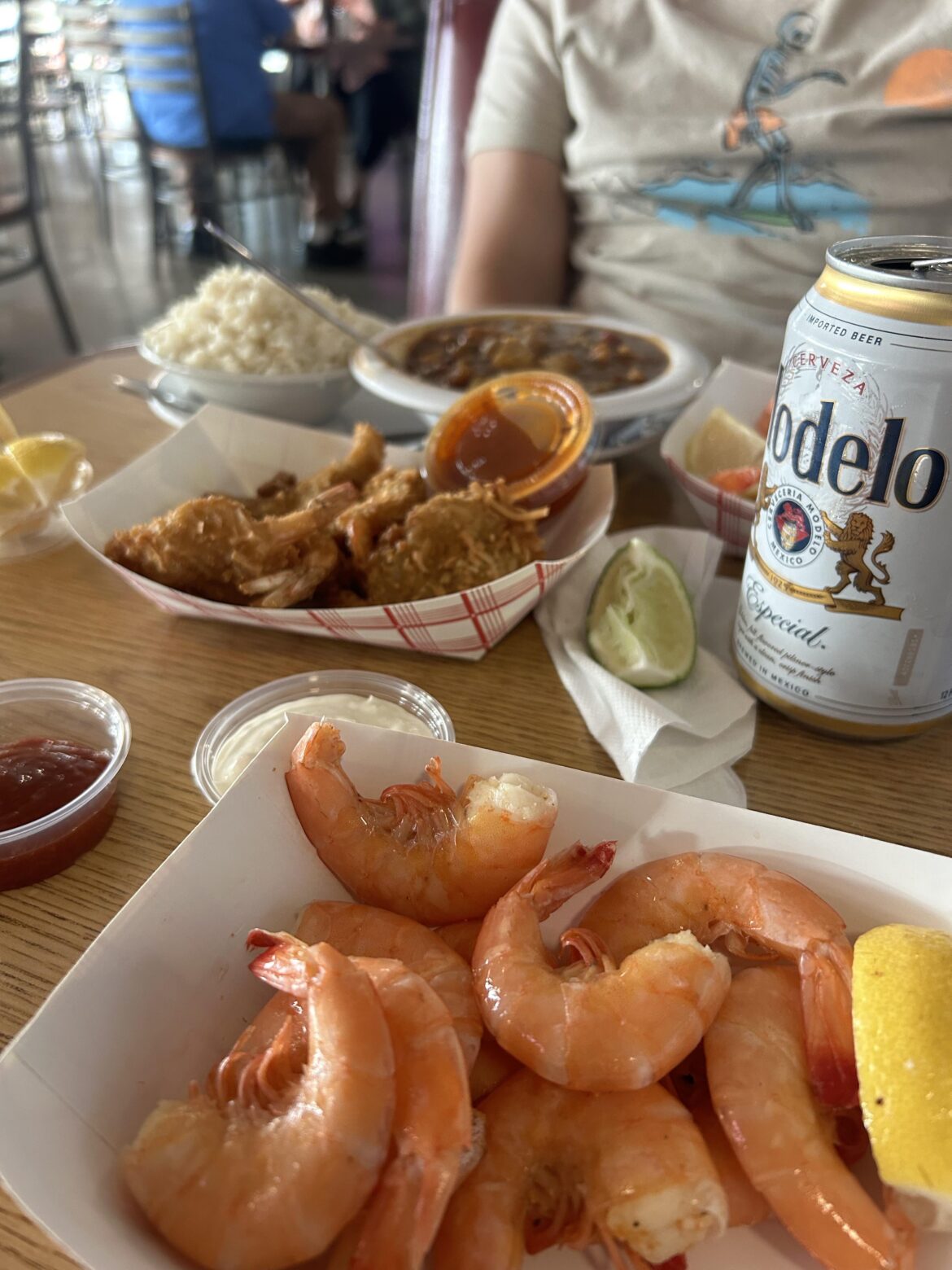 Quality seafood happy hour: 35 cent peel and eat shrimp, 75 cent coconut shrimp, $2 modelo, amazing cups of soup