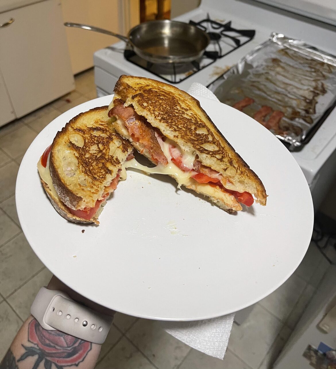 My tomato bacon grilled cheese!
