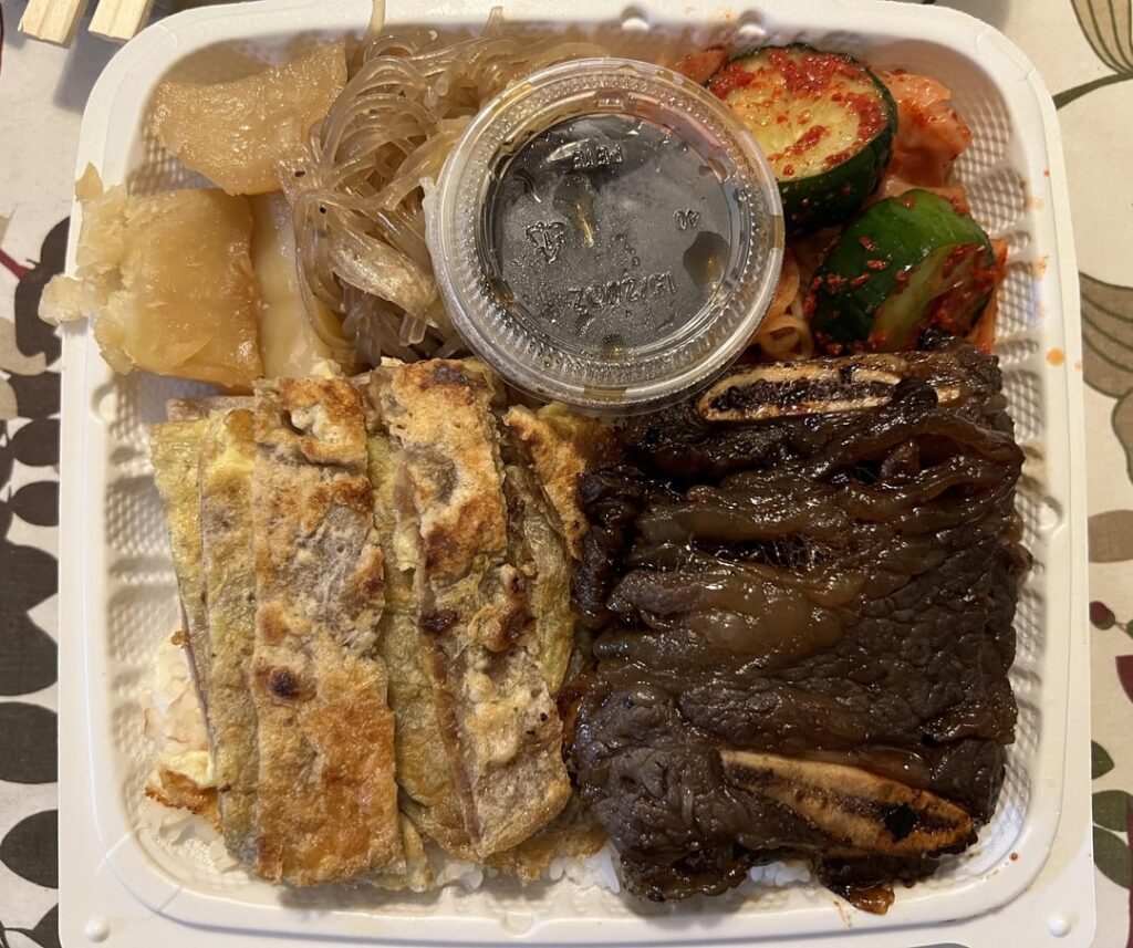 Kalbi and Meat-jeon plate from 2 moms kitchen